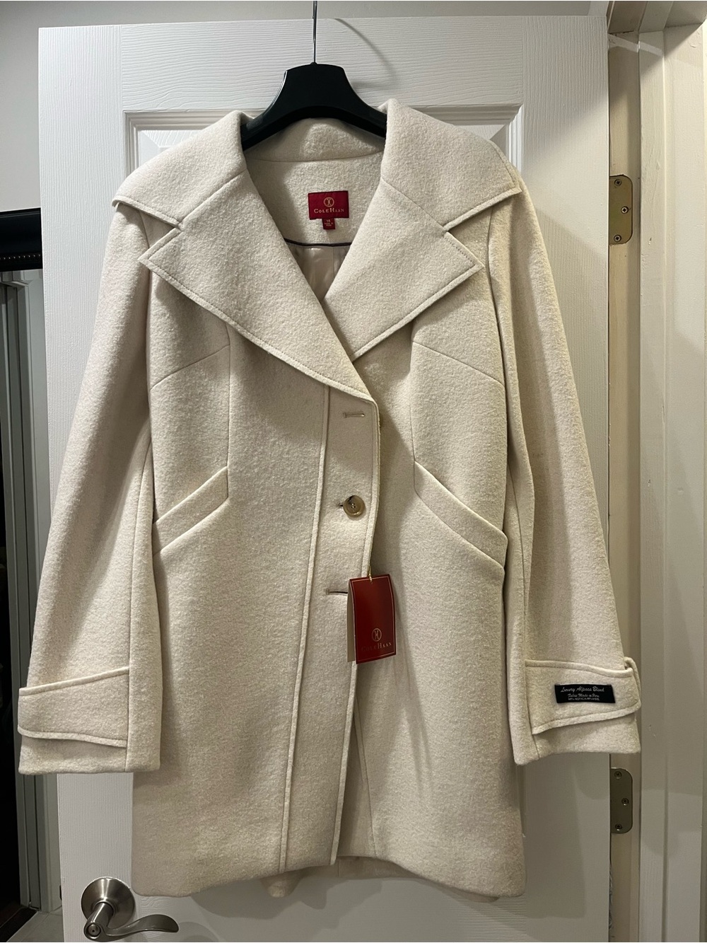 Cole Haan Wool-Blend Eggshell Women's Coat